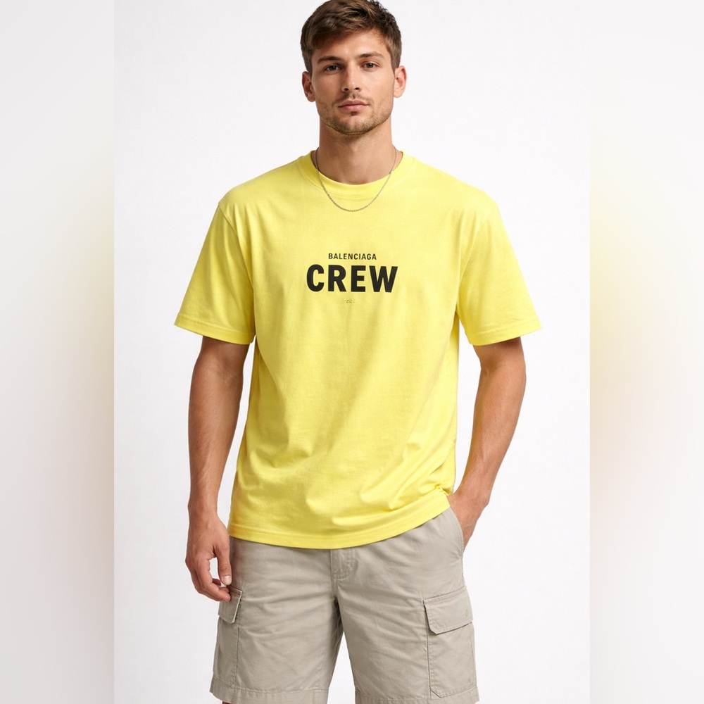 Balenciaga Yellow 'CREW' Logo Short-Sleeve Tee t-shirt S